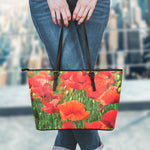 Remembrance Day Poppy Print Leather Tote Bag