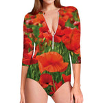 Remembrance Day Poppy Print Long Sleeve Swimsuit