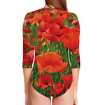 Remembrance Day Poppy Print Long Sleeve Swimsuit