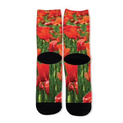 Remembrance Day Poppy Print Long Socks