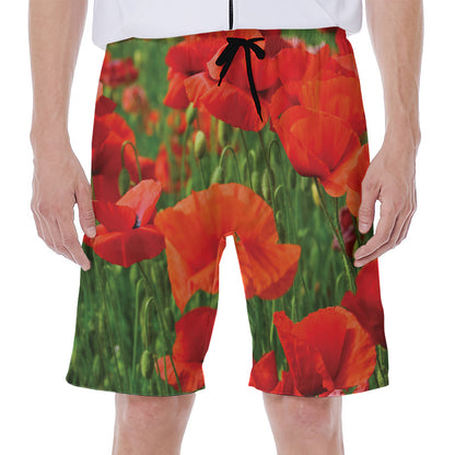 Remembrance Day Poppy Print Men's Beach Shorts