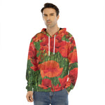 Remembrance Day Poppy Print Men's Velvet Pullover Hoodie