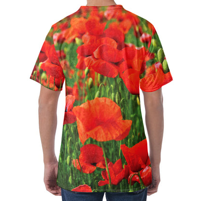 Remembrance Day Poppy Print Men's Velvet T-Shirt