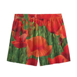 Remembrance Day Poppy Print Mesh Shorts