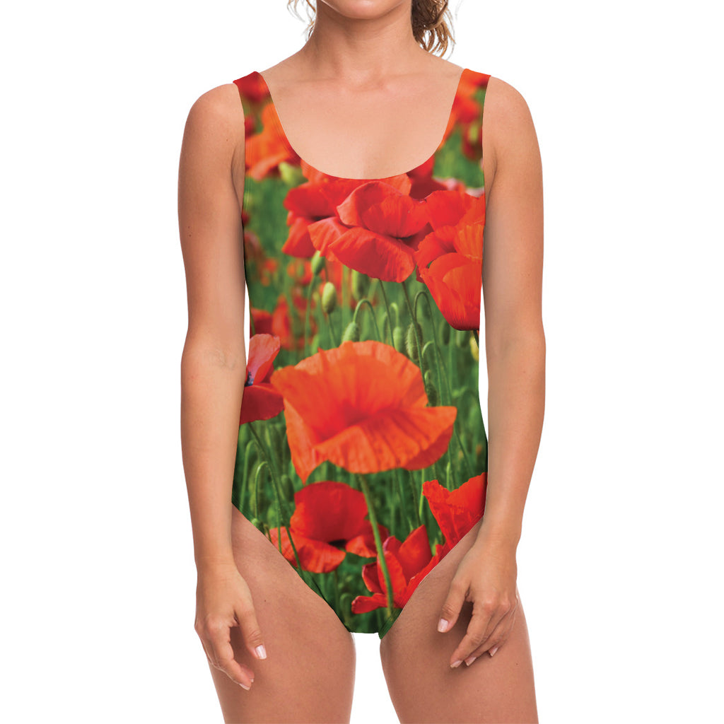 Remembrance Day Poppy Print One Piece Swimsuit