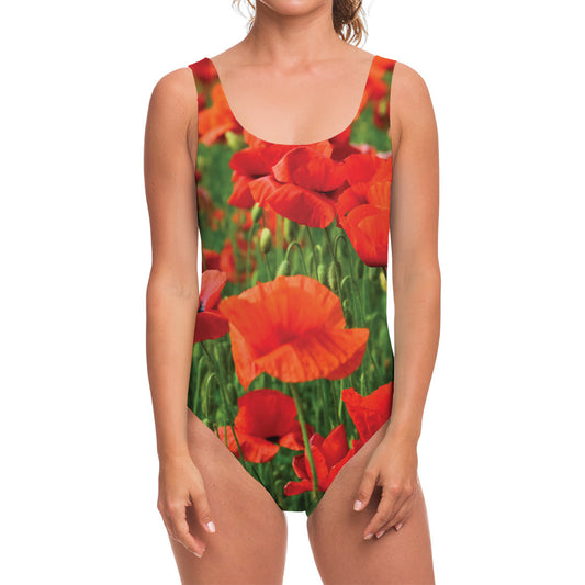 Remembrance Day Poppy Print One Piece Swimsuit