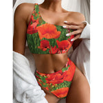 Remembrance Day Poppy Print One Shoulder Bikini Top