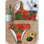 Remembrance Day Poppy Print One Shoulder Bikini Top