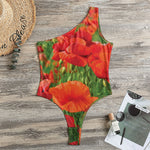 Remembrance Day Poppy Print One Shoulder Bodysuit