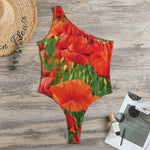 Remembrance Day Poppy Print One Shoulder Bodysuit