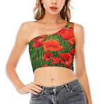Remembrance Day Poppy Print One Shoulder Crop Top