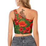 Remembrance Day Poppy Print One Shoulder Crop Top