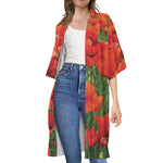 Remembrance Day Poppy Print Open Front Beach Cover Up