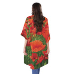Remembrance Day Poppy Print Open Front Beach Cover Up