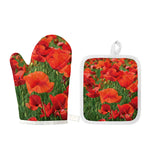 Remembrance Day Poppy Print Oven Mitt And Pot Holder Set