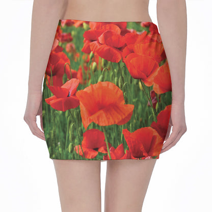 Remembrance Day Poppy Print Pencil Mini Skirt