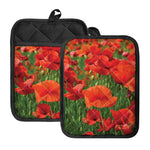 Remembrance Day Poppy Print Pot Holders With Pocket