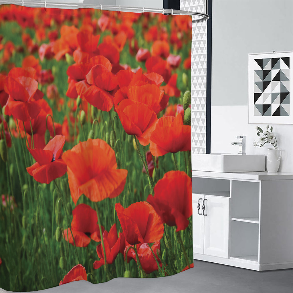 Remembrance Day Poppy Print Premium Shower Curtain
