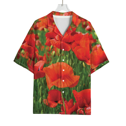 Remembrance Day Poppy Print Rayon Hawaiian Shirt