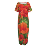 Remembrance Day Poppy Print Short Sleeve Long Nightdress