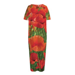Remembrance Day Poppy Print Short Sleeve Long Nightdress
