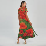 Remembrance Day Poppy Print Short Sleeve Maxi Dress