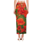 Remembrance Day Poppy Print Side Slit Maxi Skirt