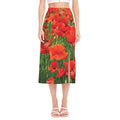 Remembrance Day Poppy Print Side Slit Midi Skirt