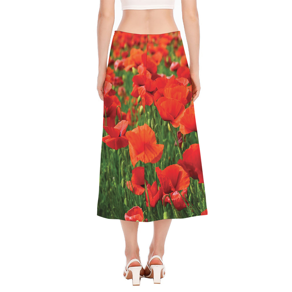 Remembrance Day Poppy Print Side Slit Midi Skirt