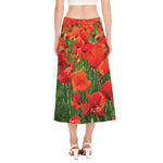 Remembrance Day Poppy Print Side Slit Midi Skirt