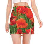Remembrance Day Poppy Print Side Slit Mini Skirt