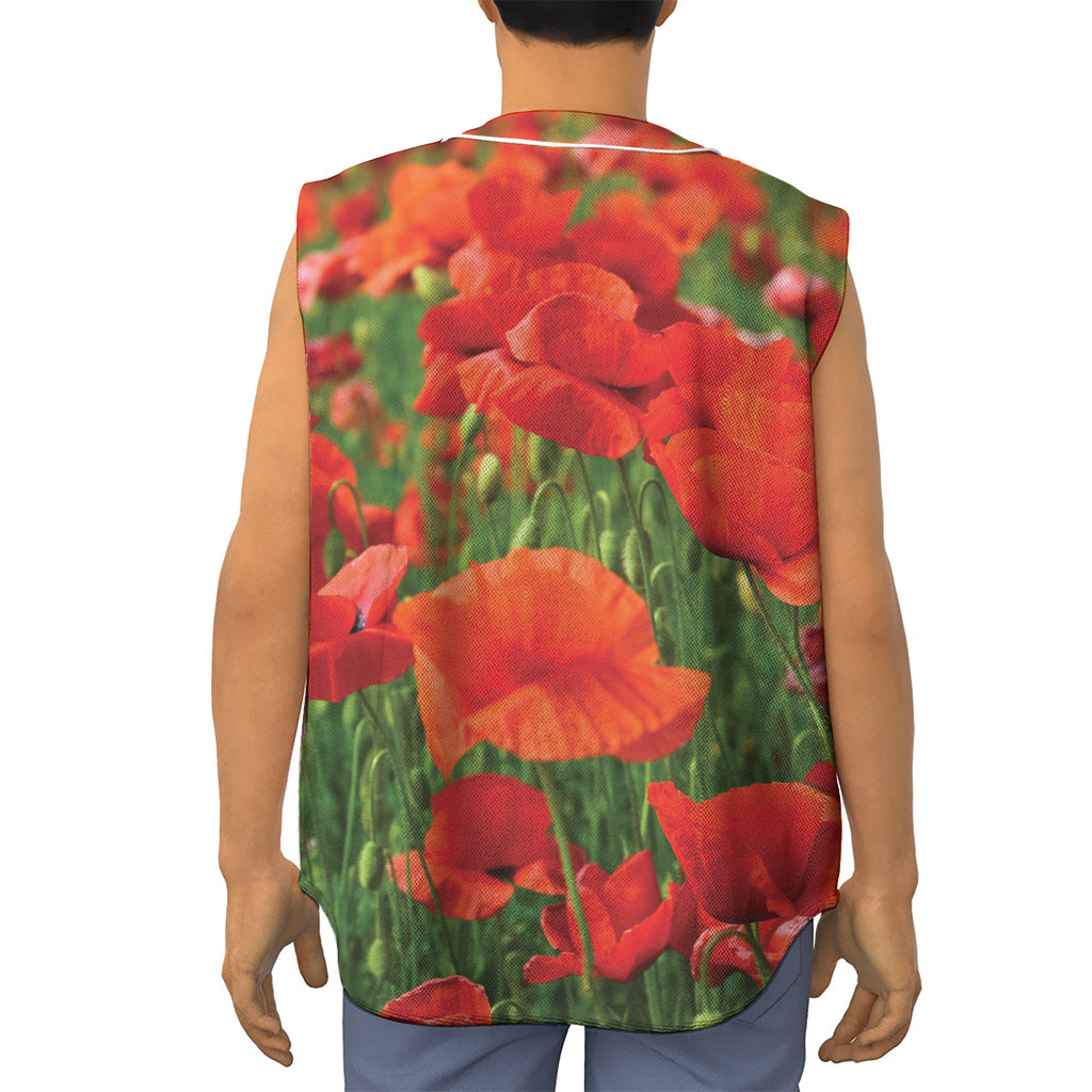 Remembrance Day Poppy Print Sleeveless Baseball Jersey
