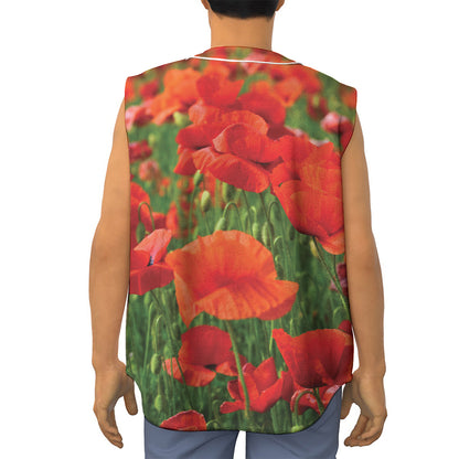 Remembrance Day Poppy Print Sleeveless Baseball Jersey
