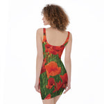 Remembrance Day Poppy Print Sleeveless Bodycon Dress
