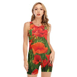 Remembrance Day Poppy Print Sleeveless One Piece Swimsuit