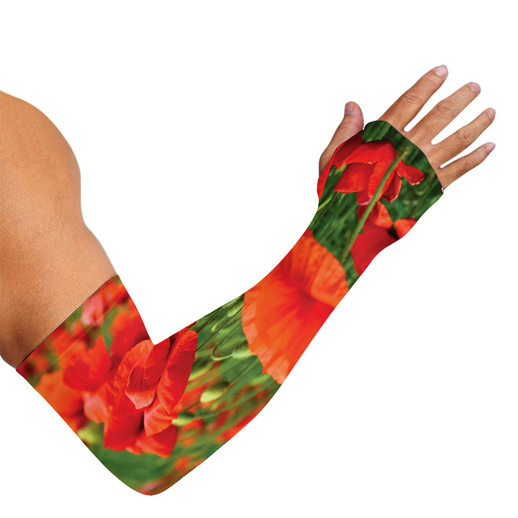 Remembrance Day Poppy Print Sun Protection Arm Sleeves
