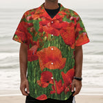 Remembrance Day Poppy Print Textured Short Sleeve Shirt