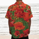 Remembrance Day Poppy Print Textured Short Sleeve Shirt