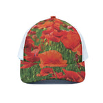 Remembrance Day Poppy Print White Mesh Trucker Cap