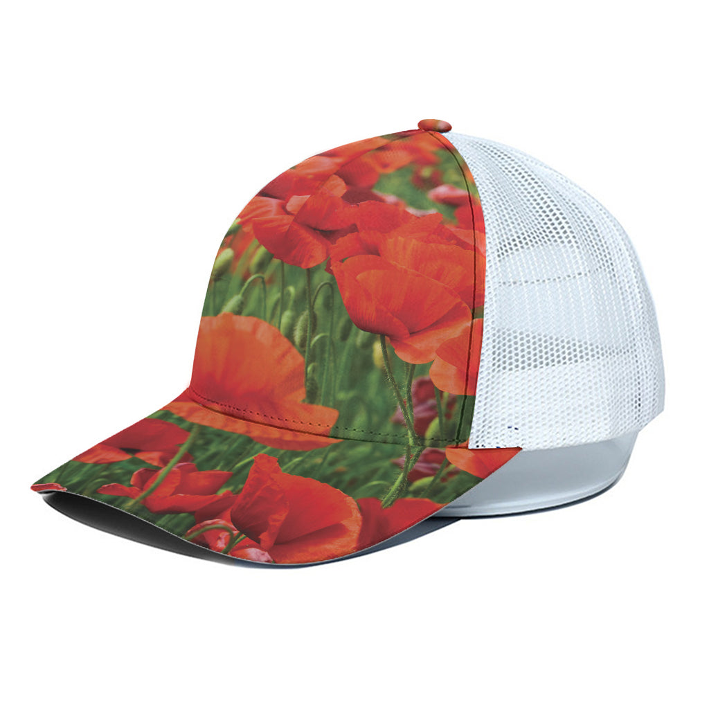 Remembrance Day Poppy Print White Mesh Trucker Cap
