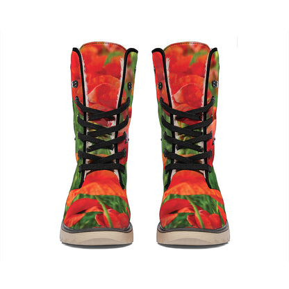 Remembrance Day Poppy Print Winter Boots