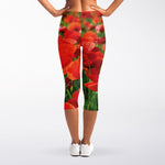 Remembrance Day Poppy Print Women's Capri Leggings