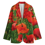 Remembrance Day Poppy Print Women's Cotton Blazer