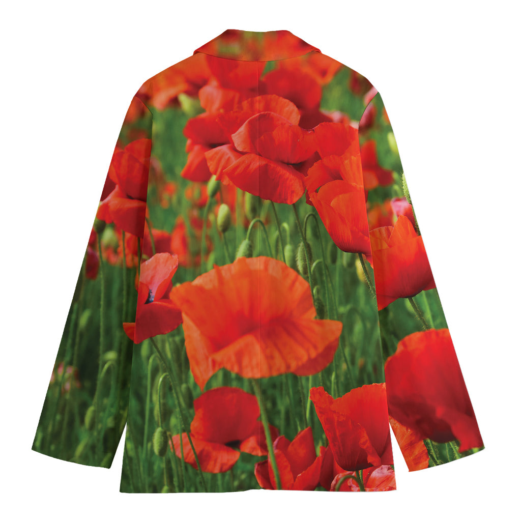 Remembrance Day Poppy Print Women's Cotton Blazer
