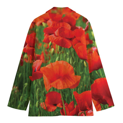 Remembrance Day Poppy Print Women's Cotton Blazer