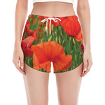 Remembrance Day Poppy Print Women's Split Running Shorts