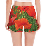Remembrance Day Poppy Print Women's Split Running Shorts