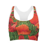 Remembrance Day Poppy Print Women's Sports Bra