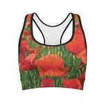 Remembrance Day Poppy Print Women's Sports Bra