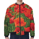 Remembrance Day Poppy Print Zip Sleeve Bomber Jacket